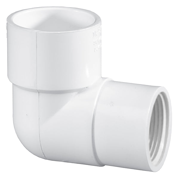 PVC Schedule 40, White, 90 Degree Reducer Elbow, Socket x Threaded, 1/2 in. to 1-1/4 in. Sizes