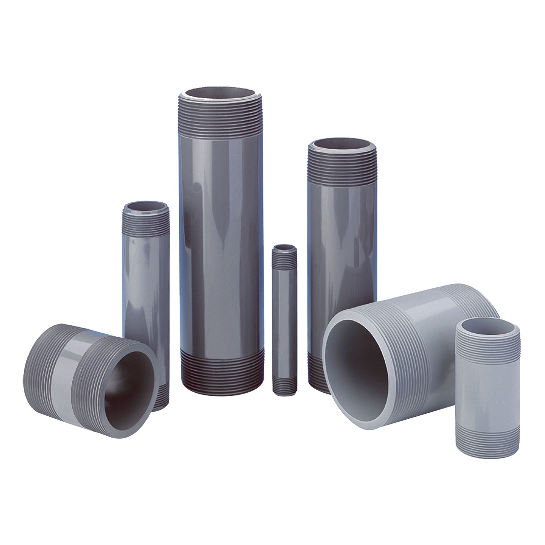 PVC Schedule 80, Gray, Nipple, Threaded, 1/4 in. x Close to 12 in. Len