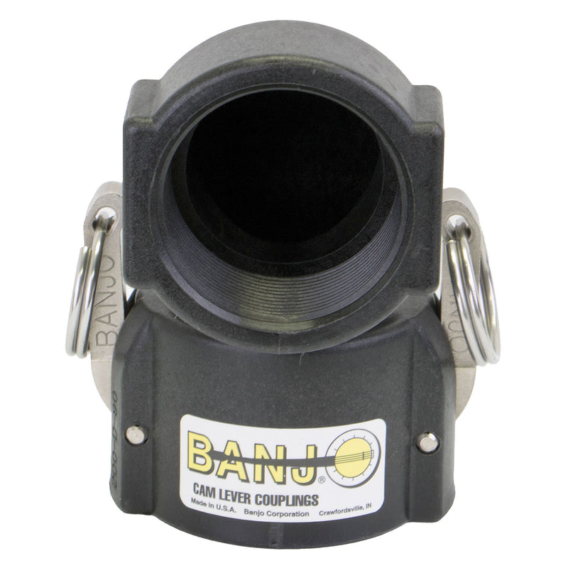 Banjo 200D90 Polypropylene Type D 90 Degree Female Coupler x FPT 1-1/2 in. to 2 in. Sizes