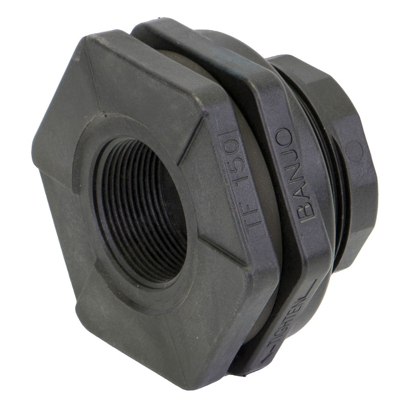 Banjo TF150V Polypropylene Bulkhead Fitting with EPDM or FKM Gasket 1/2 in. to 4 in. Sizes