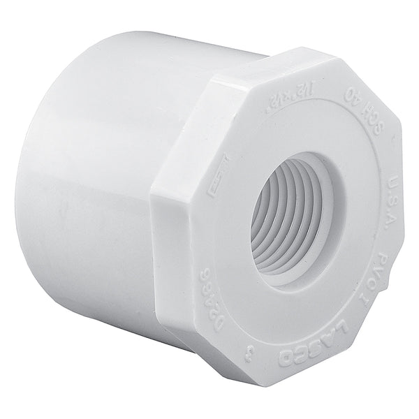 Lasco PVC Schedule 40 White Reducer Bushing Socket x Threaded 1/4 in. to 6 in. Sizes