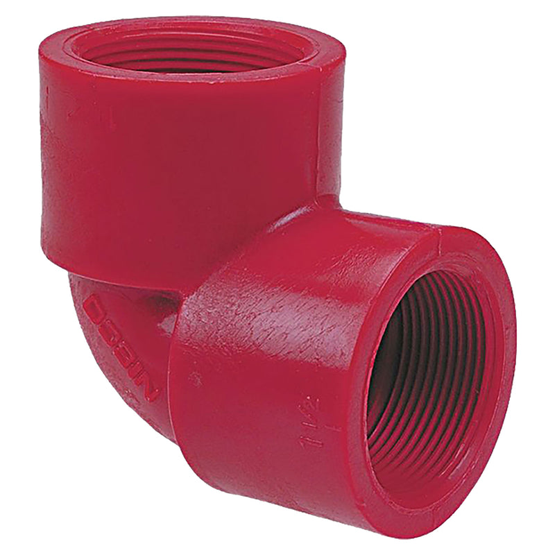 Nibco Red PVDF Schedule 80 90 Degree Elbow Threaded 1/2 in. to 2 in. Sizes