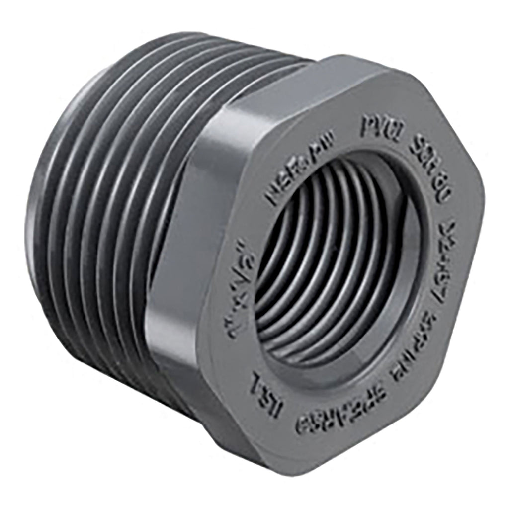 PVC Schedule 40, Gray, Reducer Bushing, Threaded, 1/2 in. to 2 in. Siz